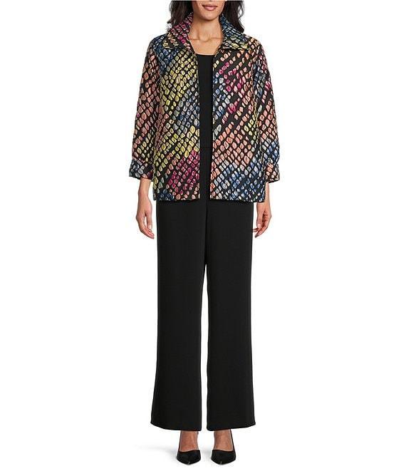 Caroline Rose Mosaic Pattern Cloque Spread Collar Bracelet Sleeve Open-Front Statement Jacket Product Image