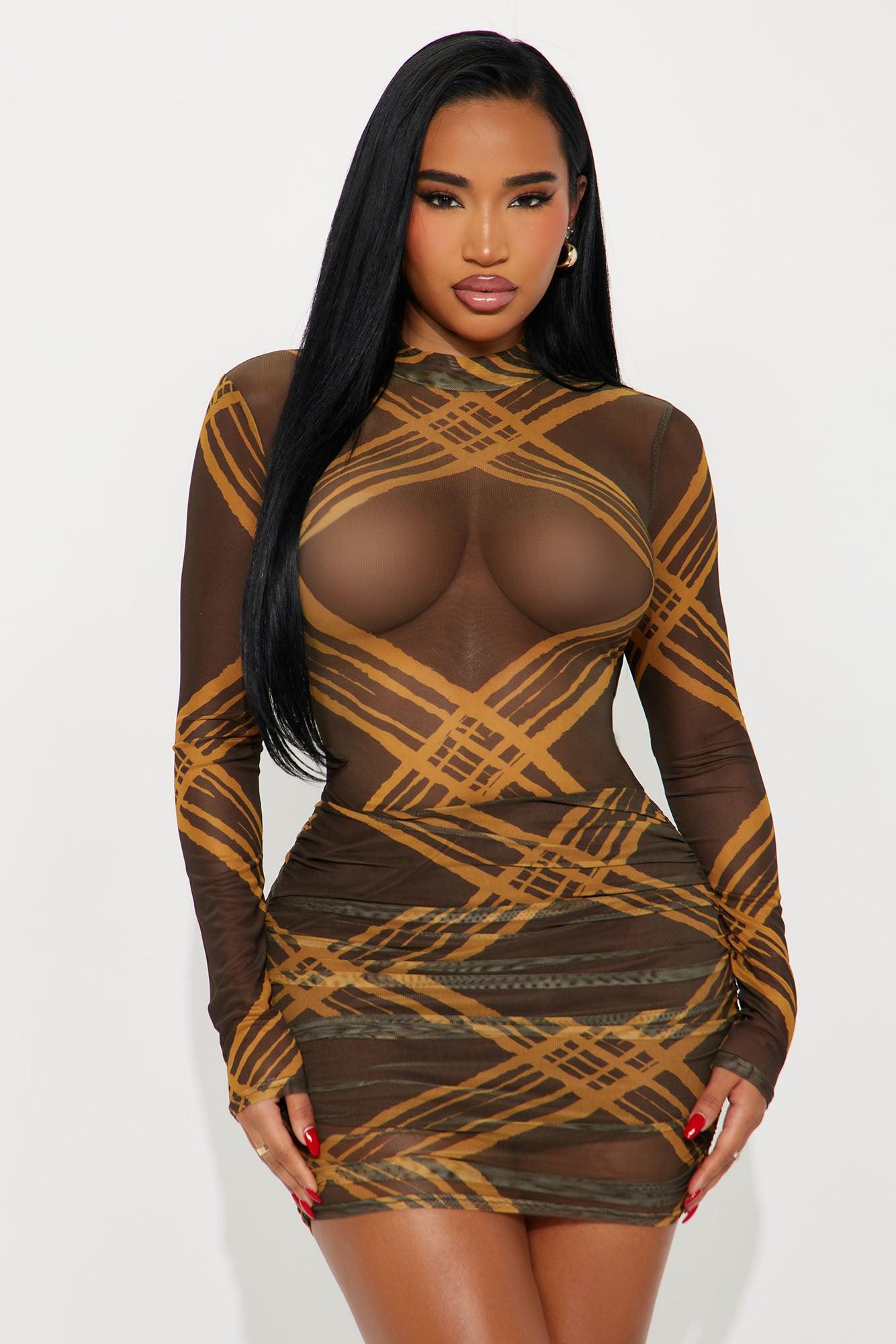 Maya Corset Mesh Mini Dress - Brown/combo Product Image