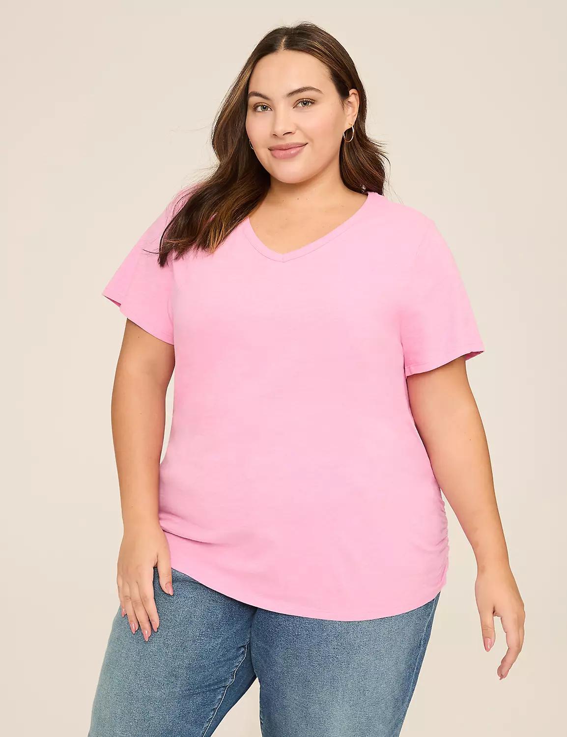 Short-Sleeve V-Neck Side-Ruched Tee Product Image