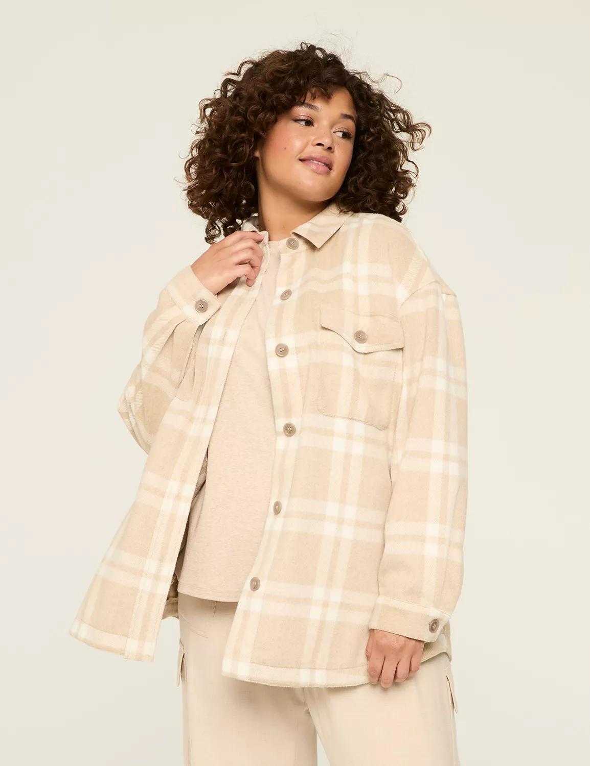 Button-Front Plaid Shacket Product Image