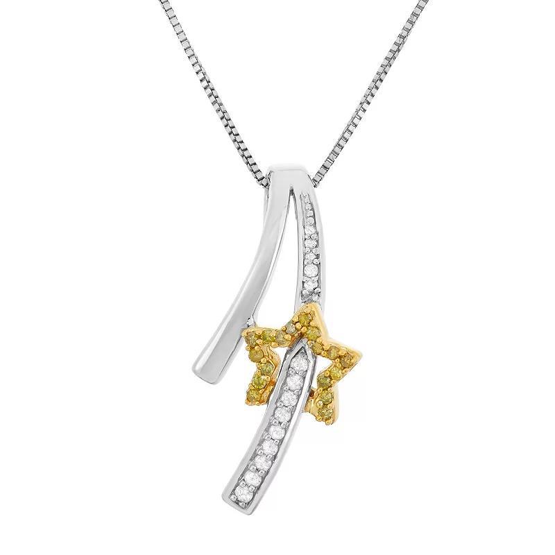 1/6 Carat T.W. Yellow and White Diamond Sterling Silver and 18k Gold Two Tone Shooting Star Pendant Necklace, Women's, Size: 18" Product Image