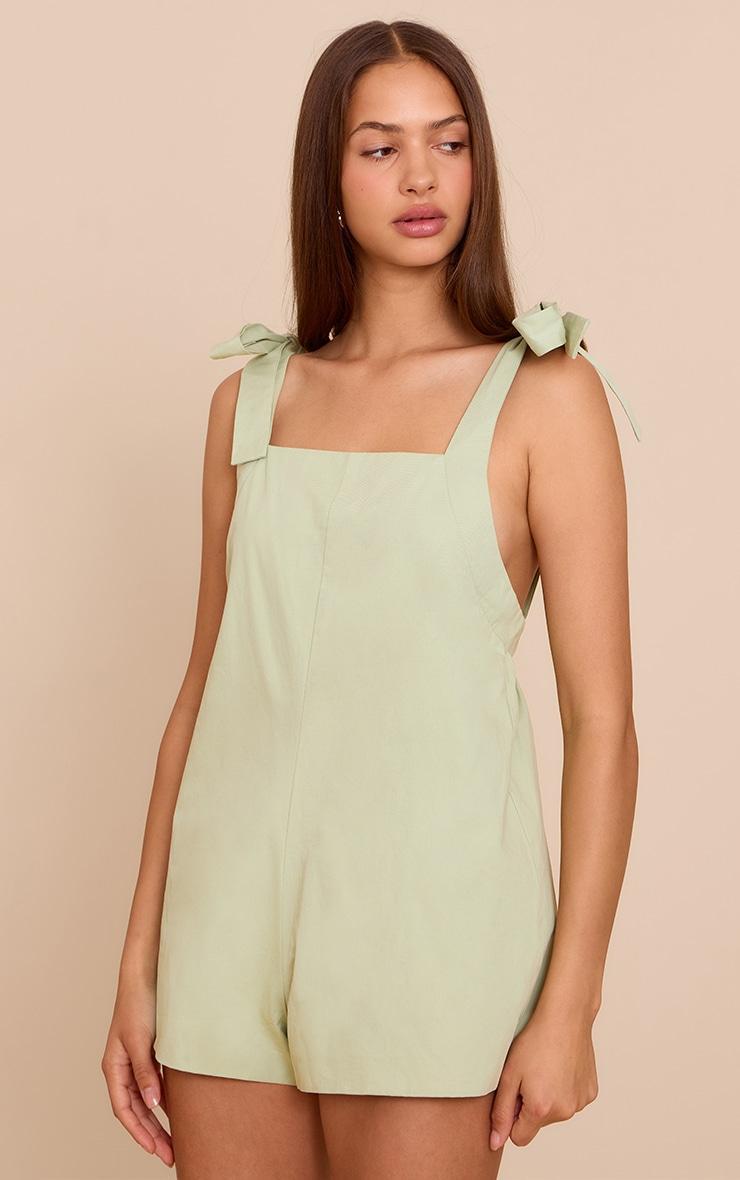 Sage Woven Tie Shoulder Detail Romper Product Image