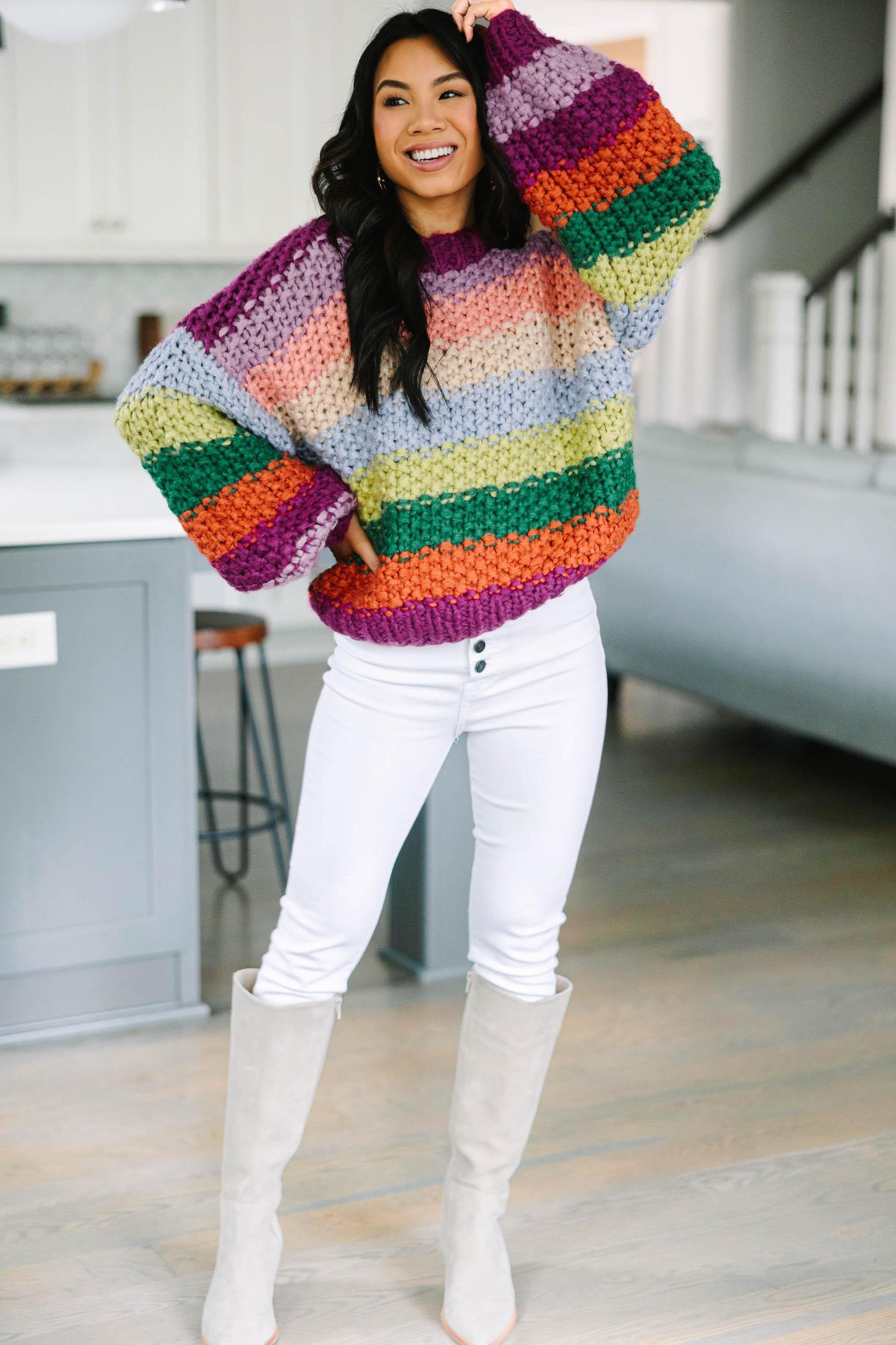 Make You Happy Orchid Purple Striped Sweater Female Product Image