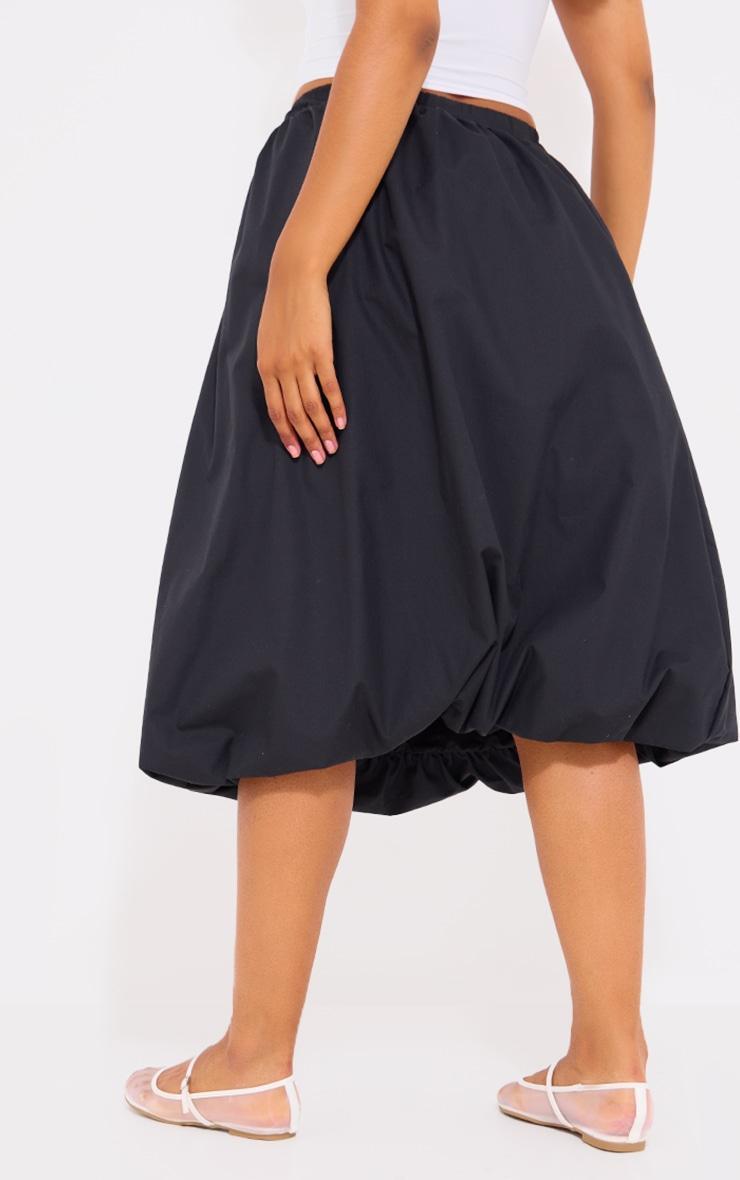 Black Cotton Poplin Midi Puffball Skirt Product Image