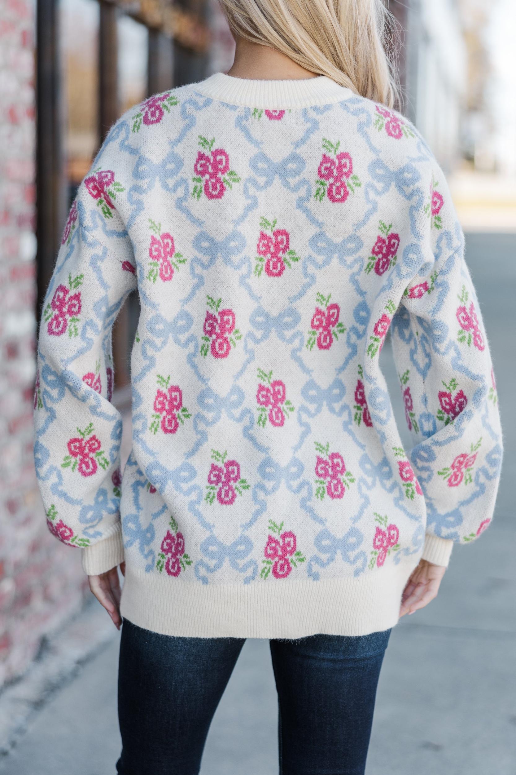 Work It Cream White Floral Sweater Female Product Image
