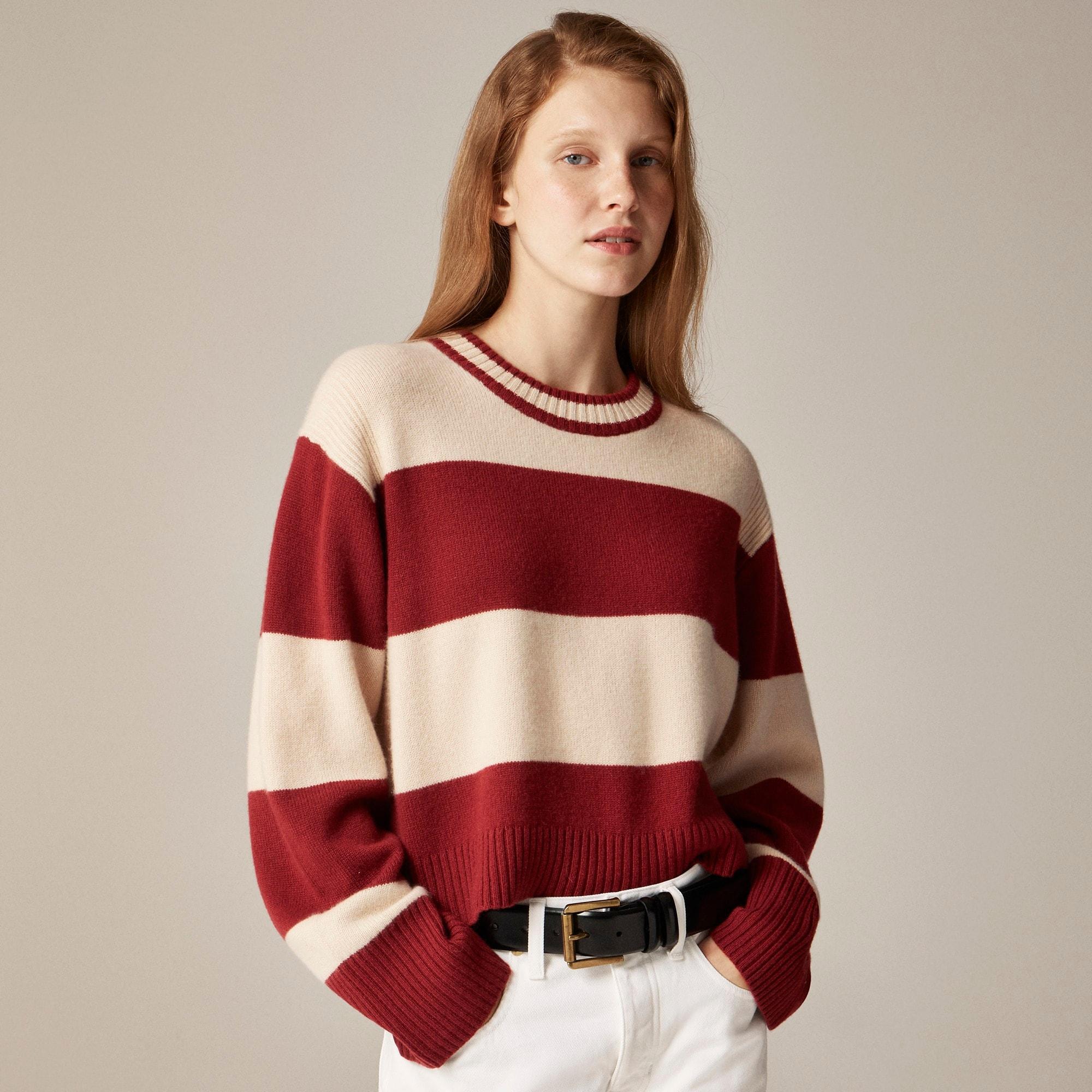 Cashmere crewneck sweater in rugby stripe Product Image