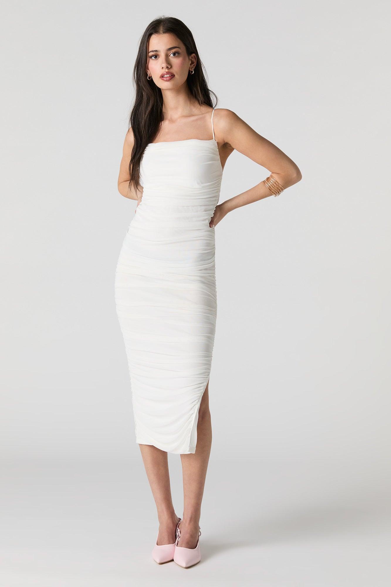 Mesh Ruched Midi Dress Female Product Image
