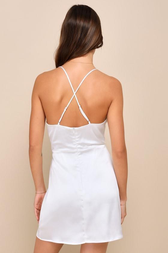 Luxe Reputation White Satin Sleeveless Cowl Neck Mini Dress Product Image