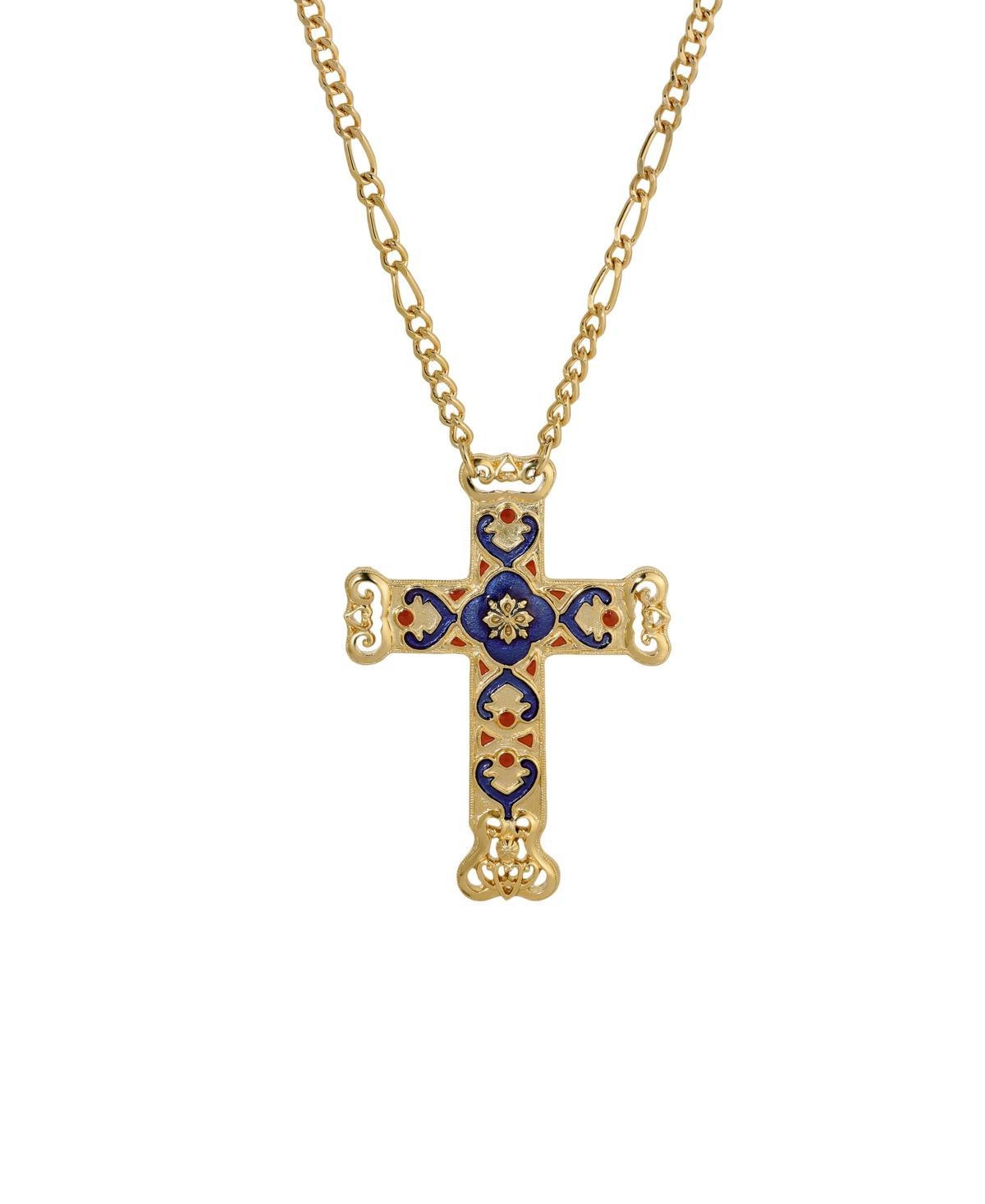 Symbols of Faith Enamel Blue & Red Cross Pendant Necklace, Womens, Silver Blue Product Image