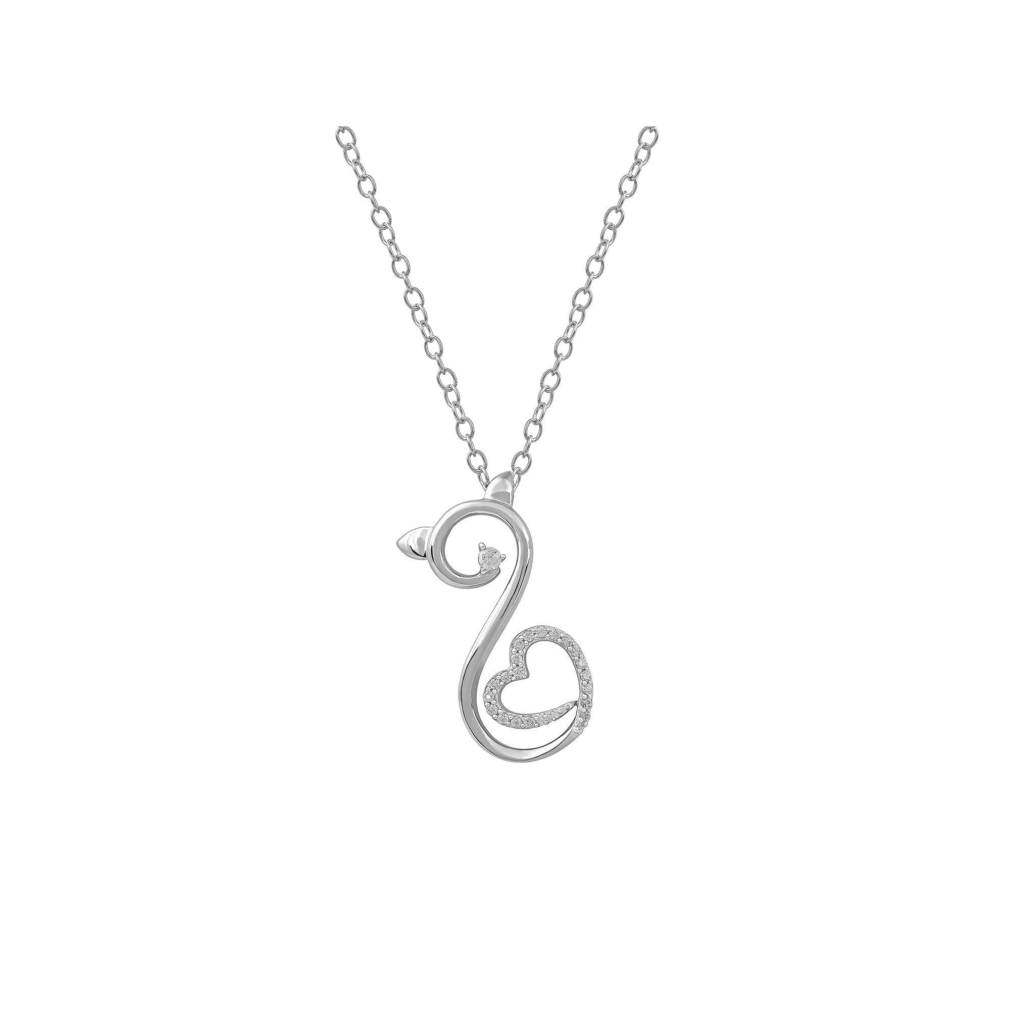 DeCouer Diamond Accent Heart Cat Swirl Pendant Necklace, Women's, Size: 18", Rose Gold Tone Product Image