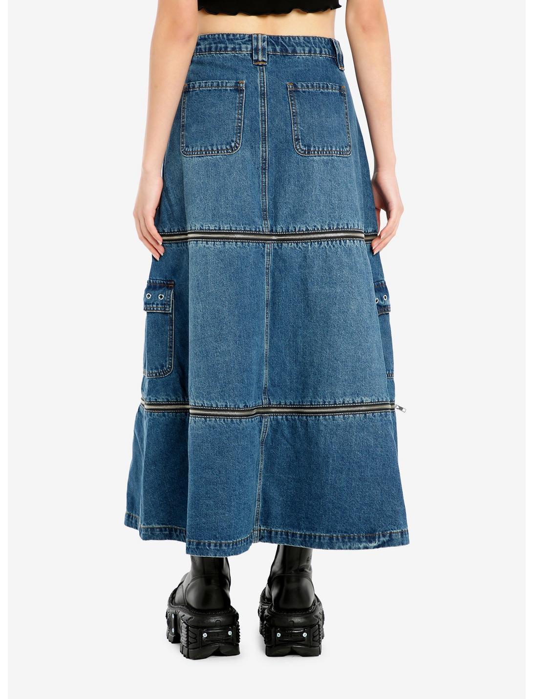 Social Collision Zip-Off Denim Cargo Maxi Skirt Product Image