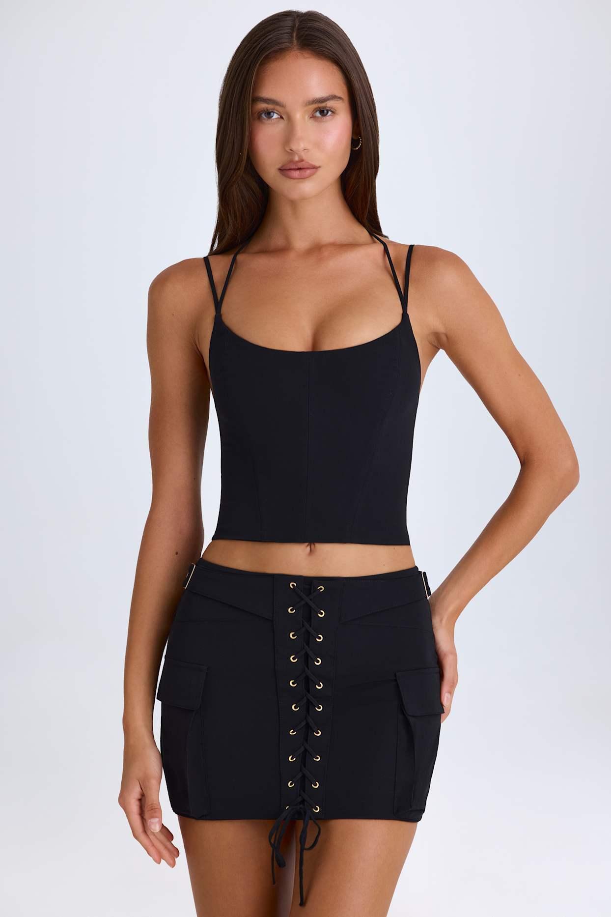 Lace-Up Micro Mini Skirt in Black Product Image