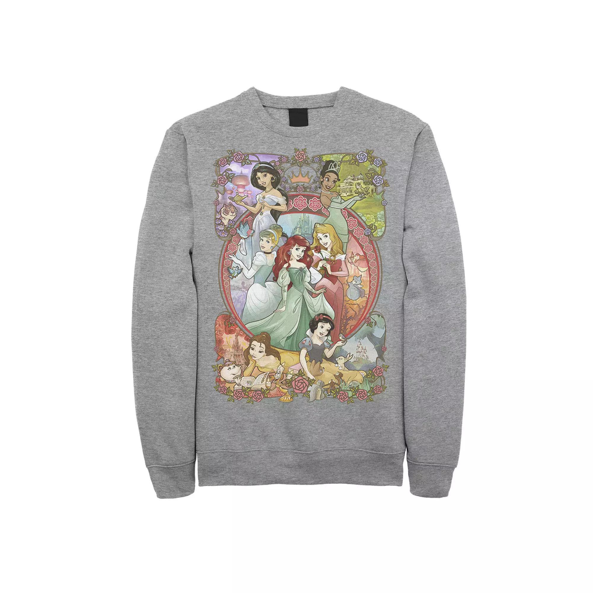 Men's Disney Princess Classic Cartoon Group Collage Sweatshirt, Size: XXL, Athletic Grey Product Image