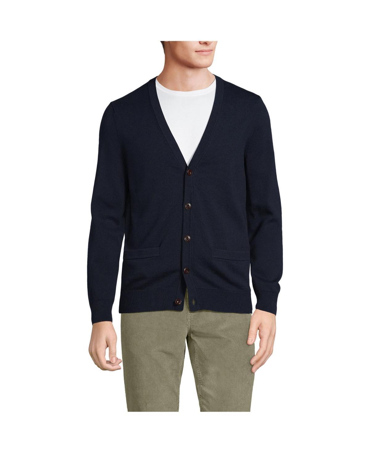 Men's Lands' End Fine Gauge Cotton Cardigan Sweater, Size: Medium, Grey Heather Product Image