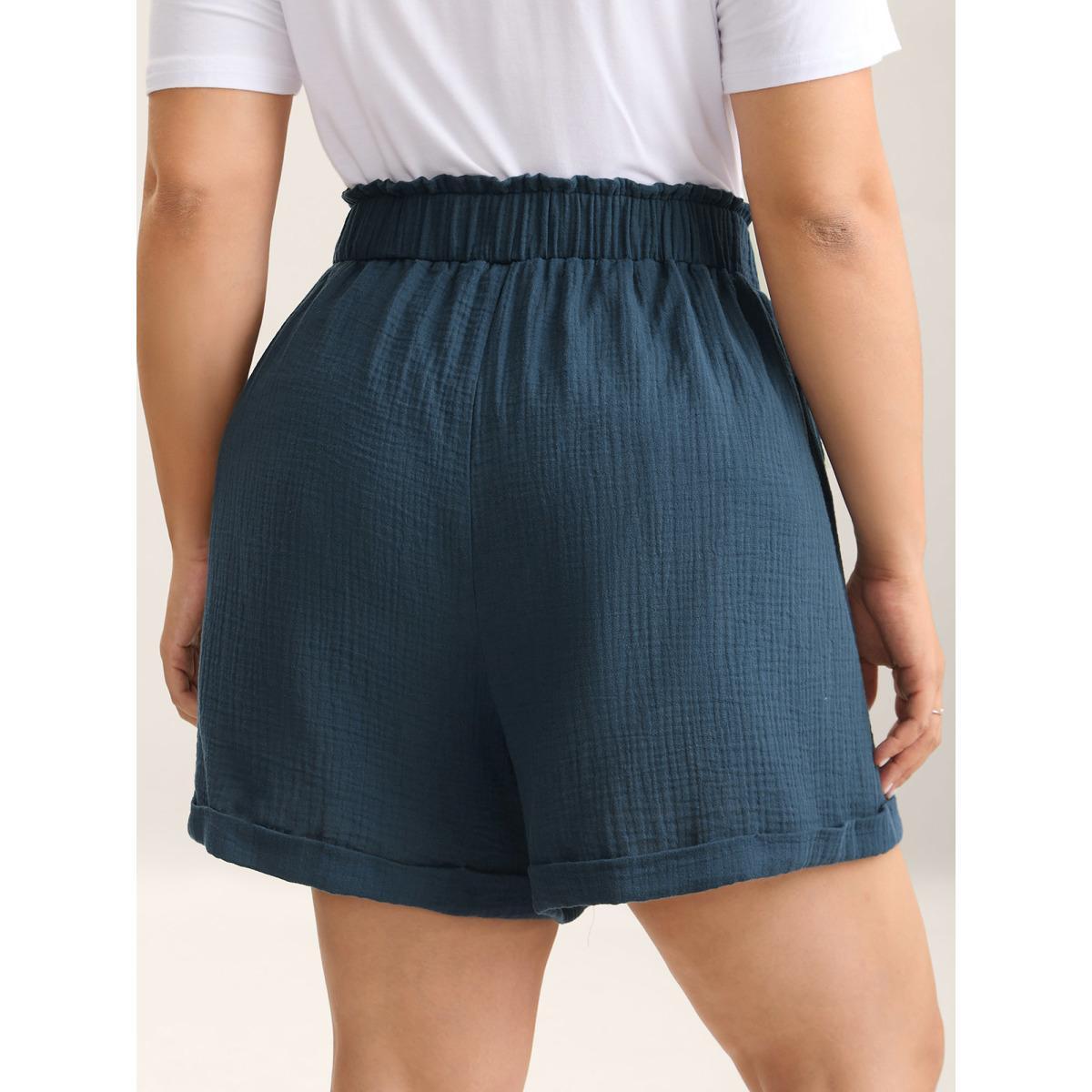 Plus Size Curved Hem Straight-Leg Shorts Women Indigo Beach Texture Straight Leg Vacation Shorts BloomChic 14-16/1X Product Image