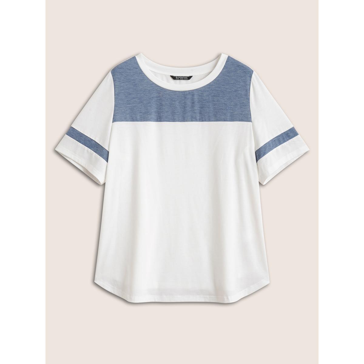 Plus Size Supersoft Essentials Patchwork Contrast T-shirt White Women Casual Contrast Plain Round Neck Everyday T-shirts BloomChic 14-16/1X Product Image
