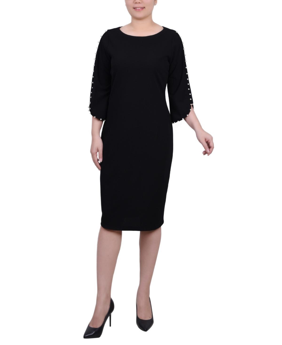 Ny Collection Womens 3/4 Imitation Pearl Detail Petal Sleeve Dress Product Image