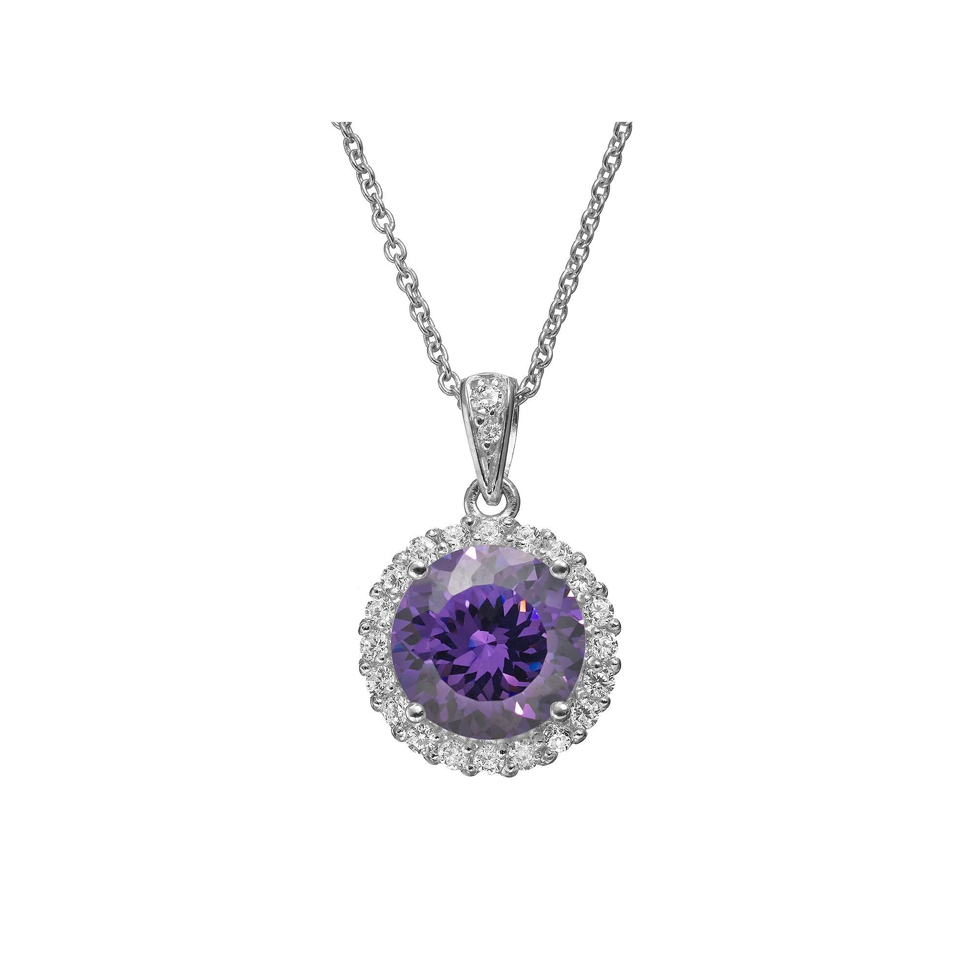 Sophie Miller Purple & White Cubic Zirconia Sterling Silver Halo Pendant Necklace, Women's, Size: 18" Product Image