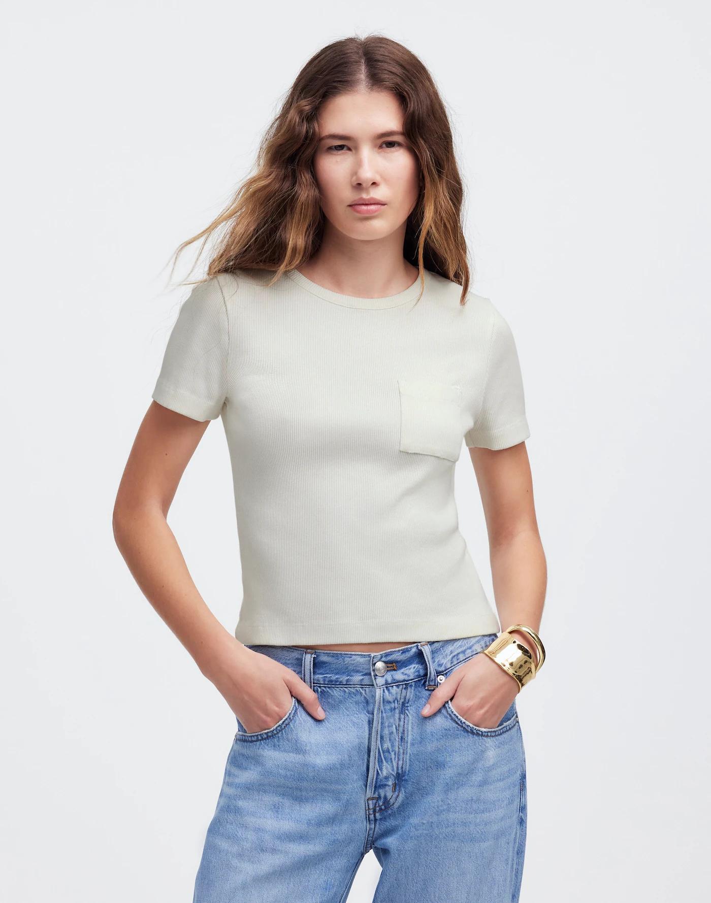 Garment-Dyed Ribbed Crewneck Pocket Tee Product Image