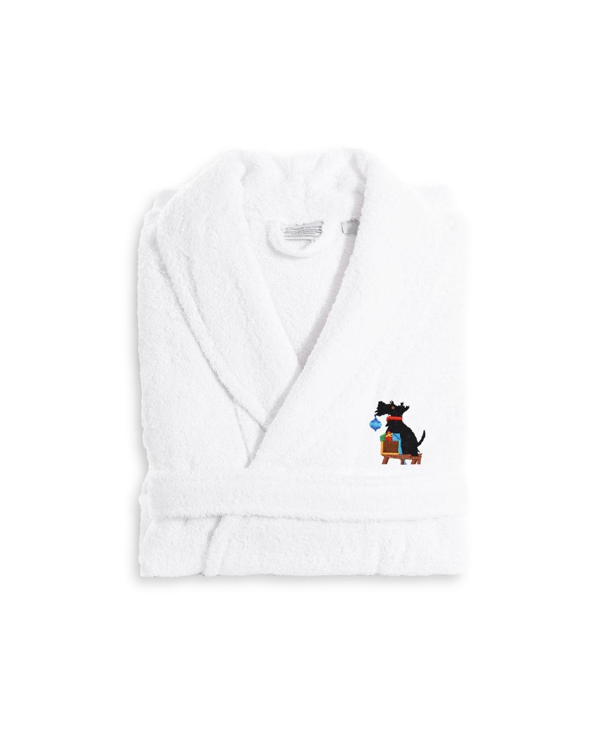 Linum Home Textiles Holiday Embroidered Luxury Terry Cotton Bathrobe, Women's, Size: Small/Medium, Christmas Dog Product Image