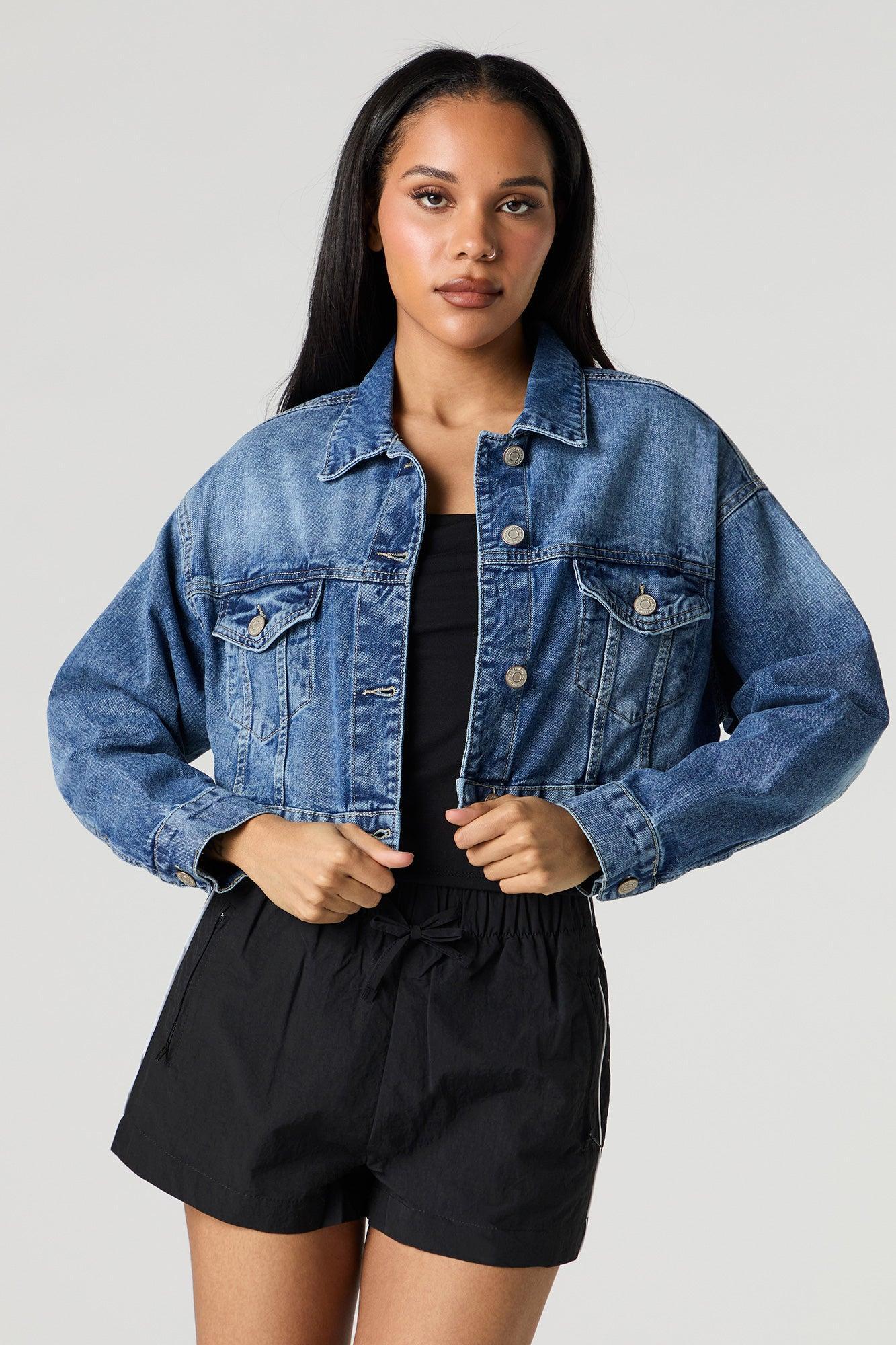 Cropped Denim Trucker Jacket Female Product Image