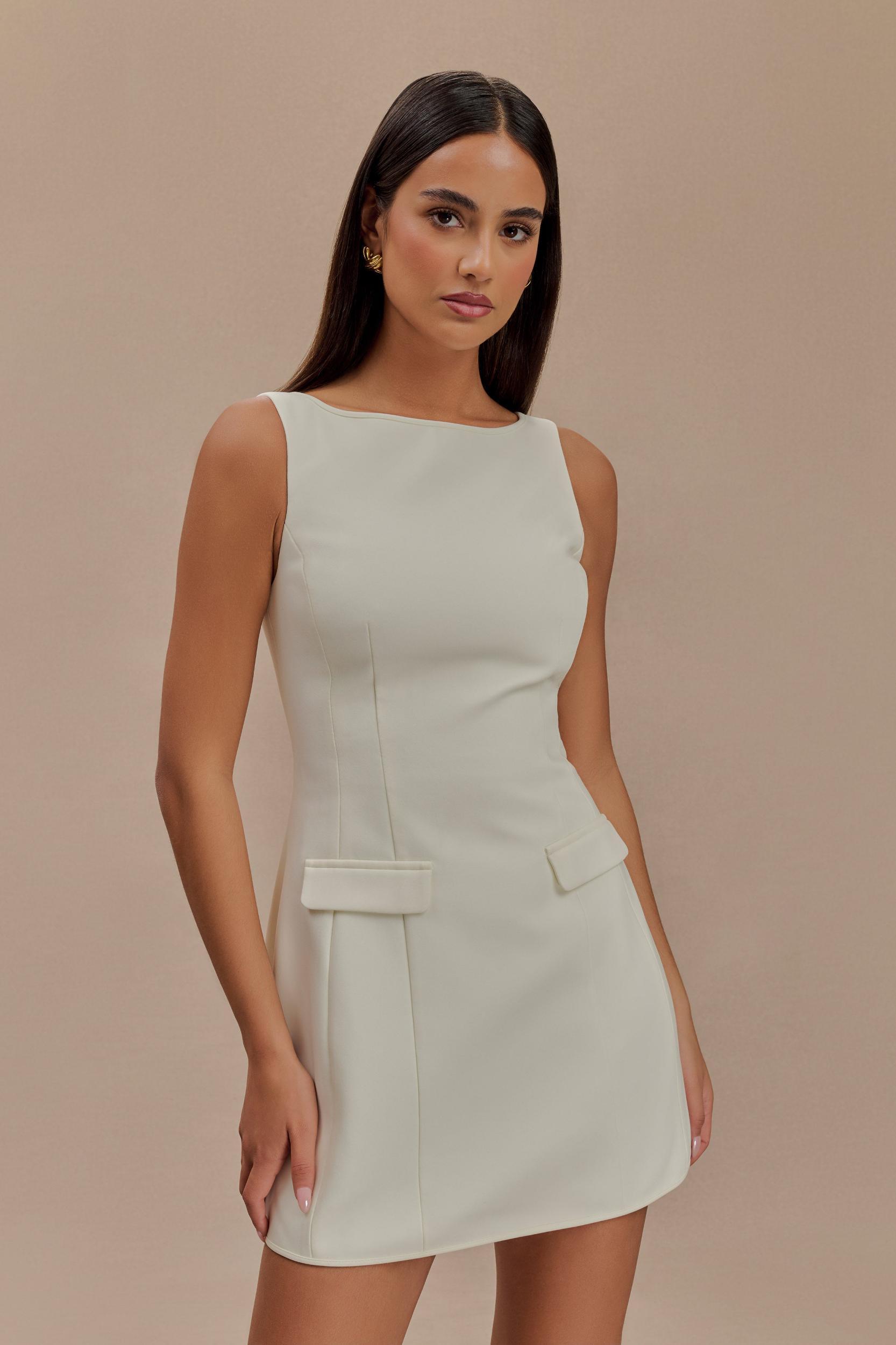 Evanna Sleeveless Suiting Mini Dress - Ivory Product Image
