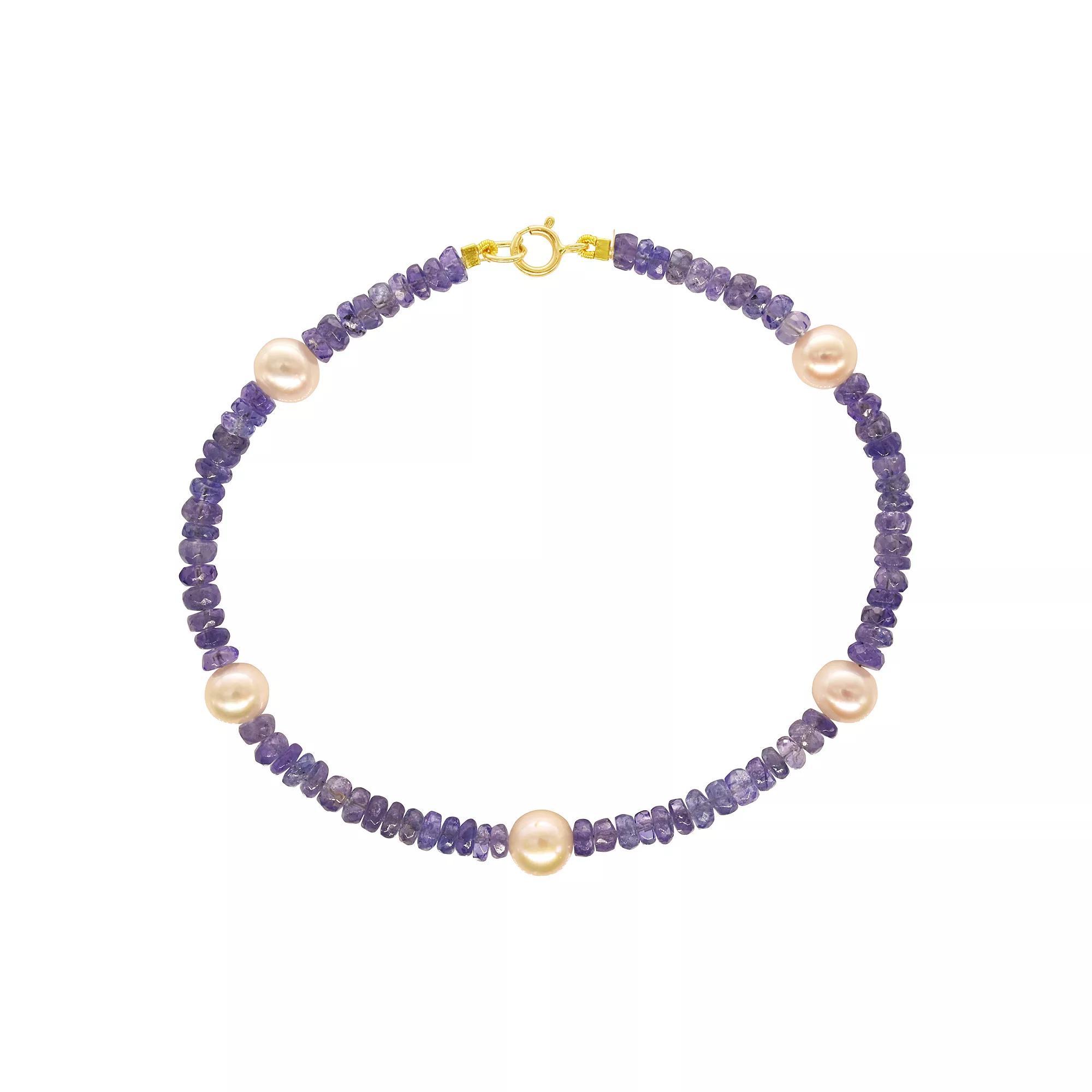 Jewelmak 14k Gold African Amethyst & Pink Freshwater Cultured Pearl Bracelet, Women's, Size: 7.5" Product Image
