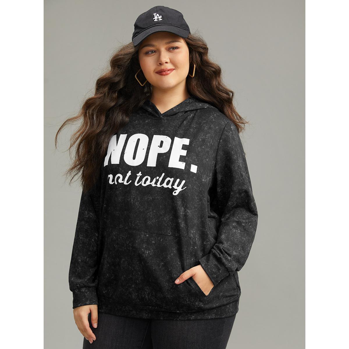 Plus Size Letter Vintage Hooded Pocket Sweatshirt Women Black Casual Printed Dailywear Sweatshirts BloomChic 26/4X Product Image