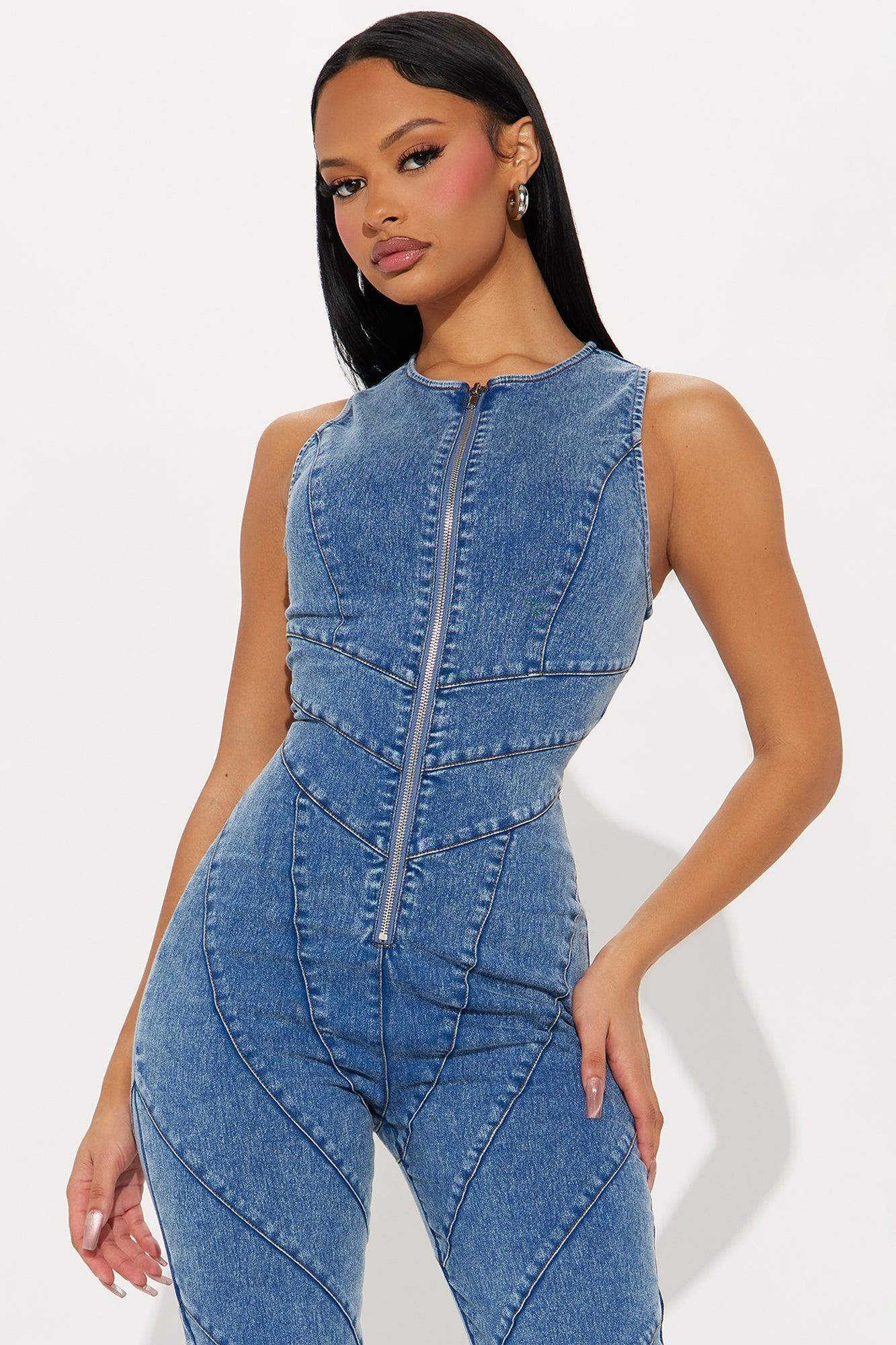 Southwest Denim Jumpsuit - Medium Wash Product Image