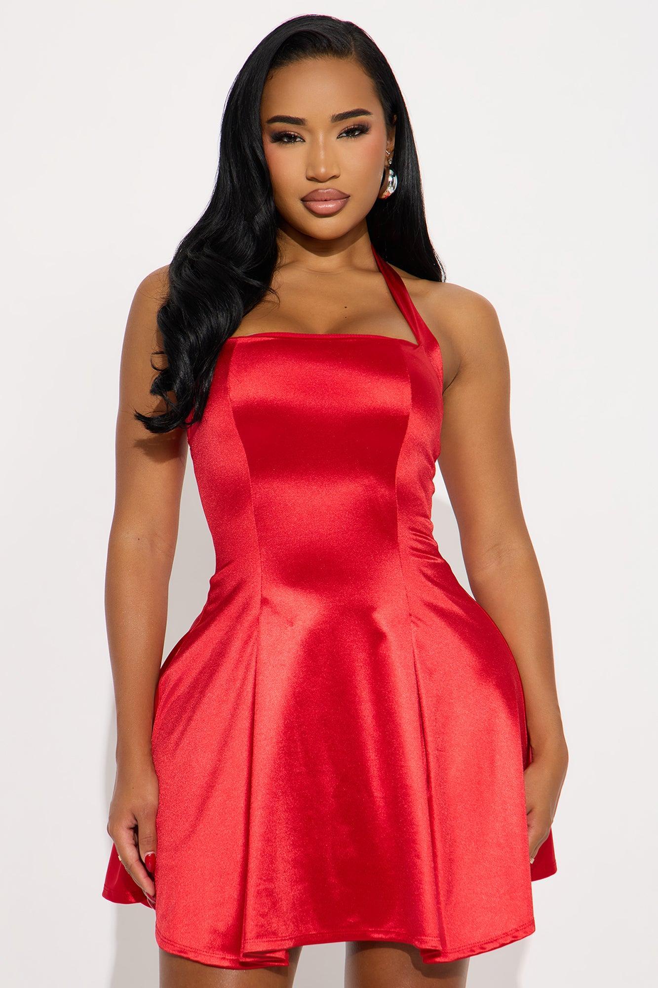 Alena Halter Satin Mini Dress - Red Female Product Image
