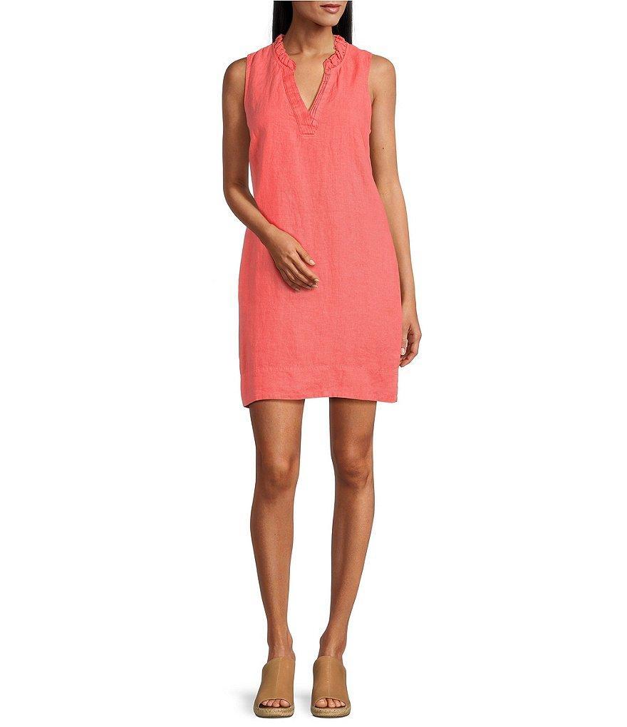 Tommy Bahama Ruffle Split V-Neck Sleeveless Side Pocket Dress Product Image