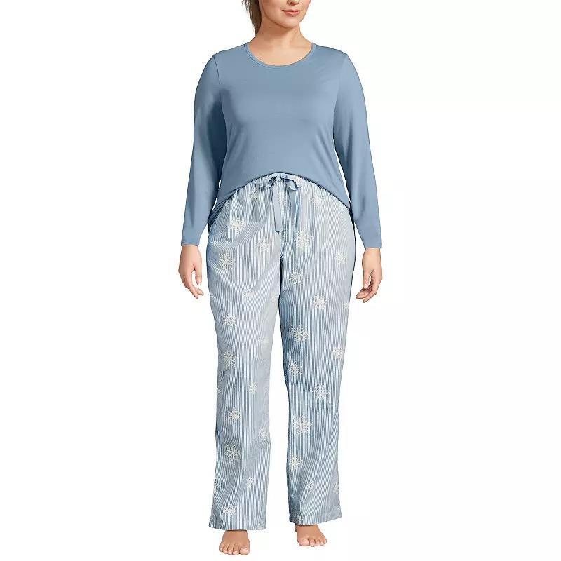 Plus Size Lands' End Knit Long Sleeve Pajama Top & Flannel Pajama Pants Sleep Set, Women's, Size: 2XL, Red Hounds Product Image