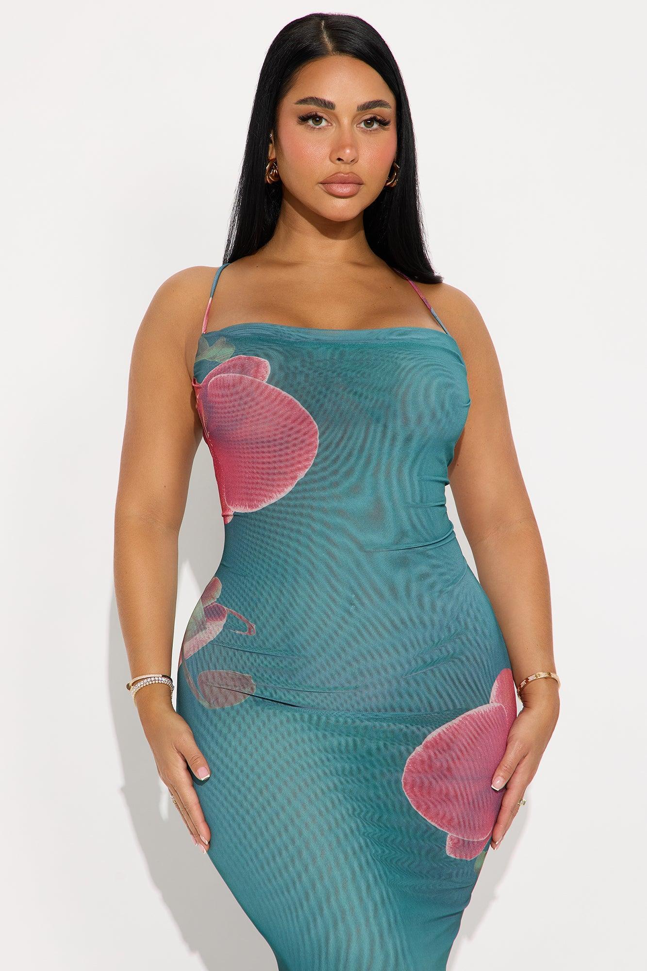 Kimberly Floral Mesh Maxi Dress - Teal/combo Female Product Image