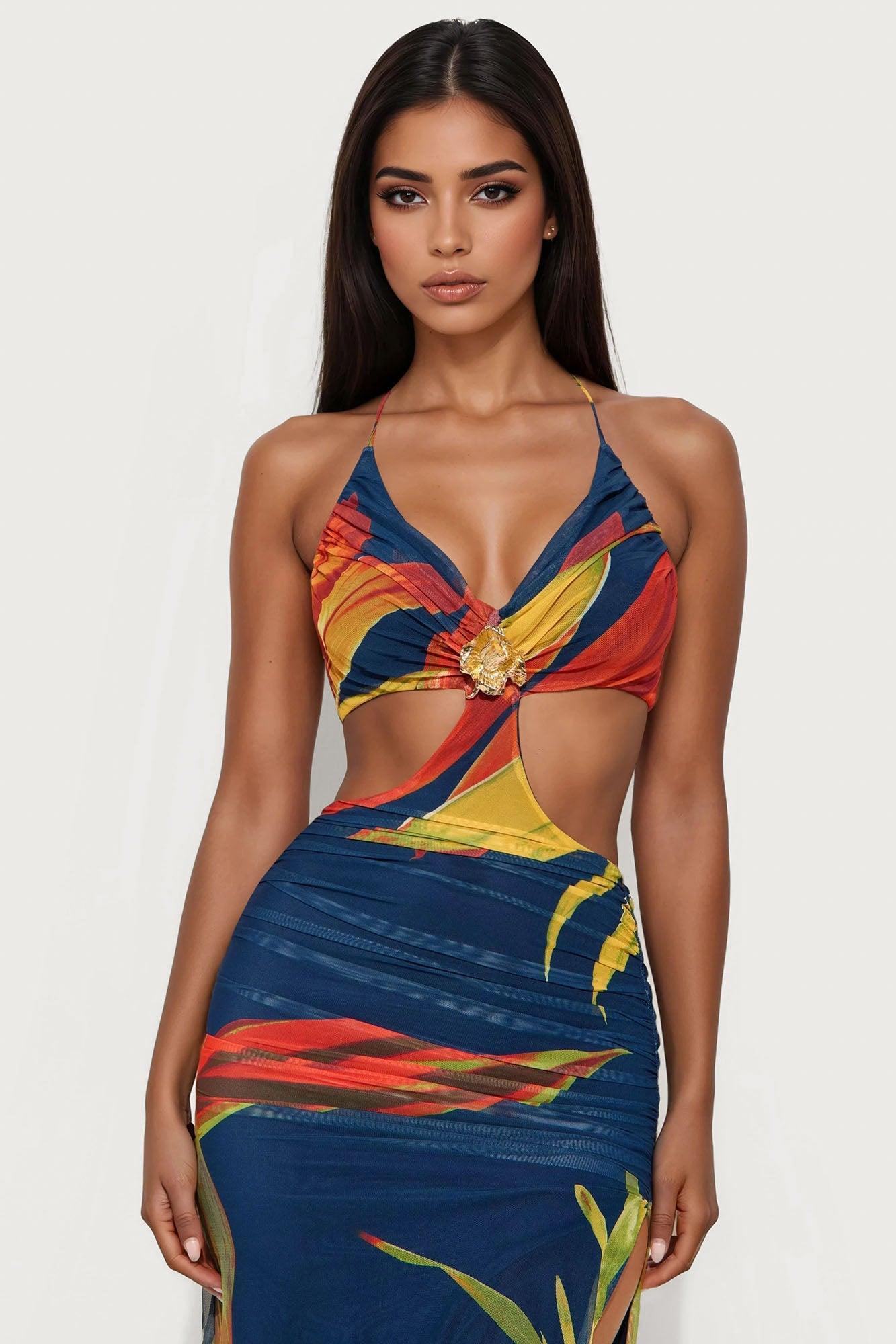 In The Tropics Mesh Maxi Dress - Navy/combo Product Image