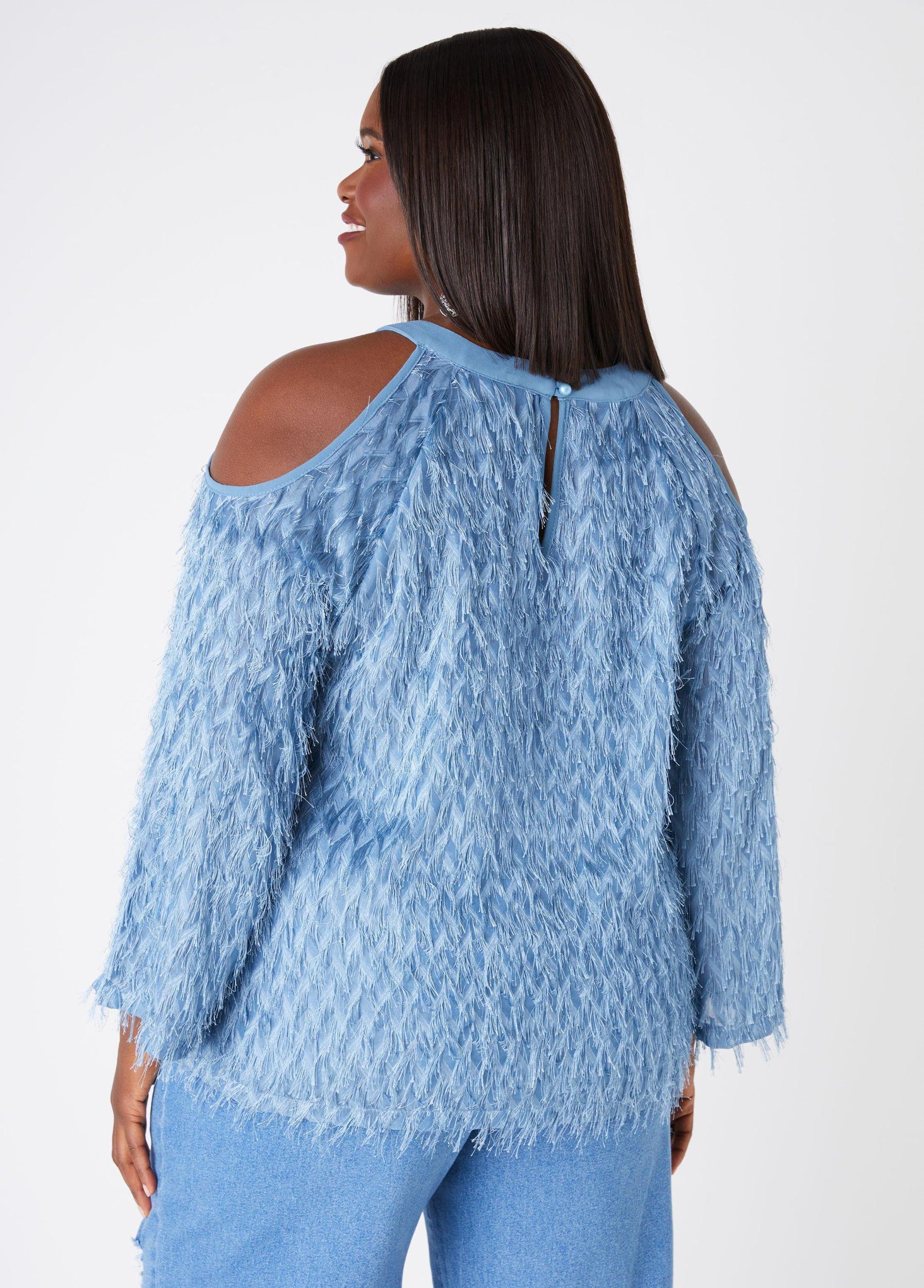 Fringed Cold Shoulder Blouse Product Image