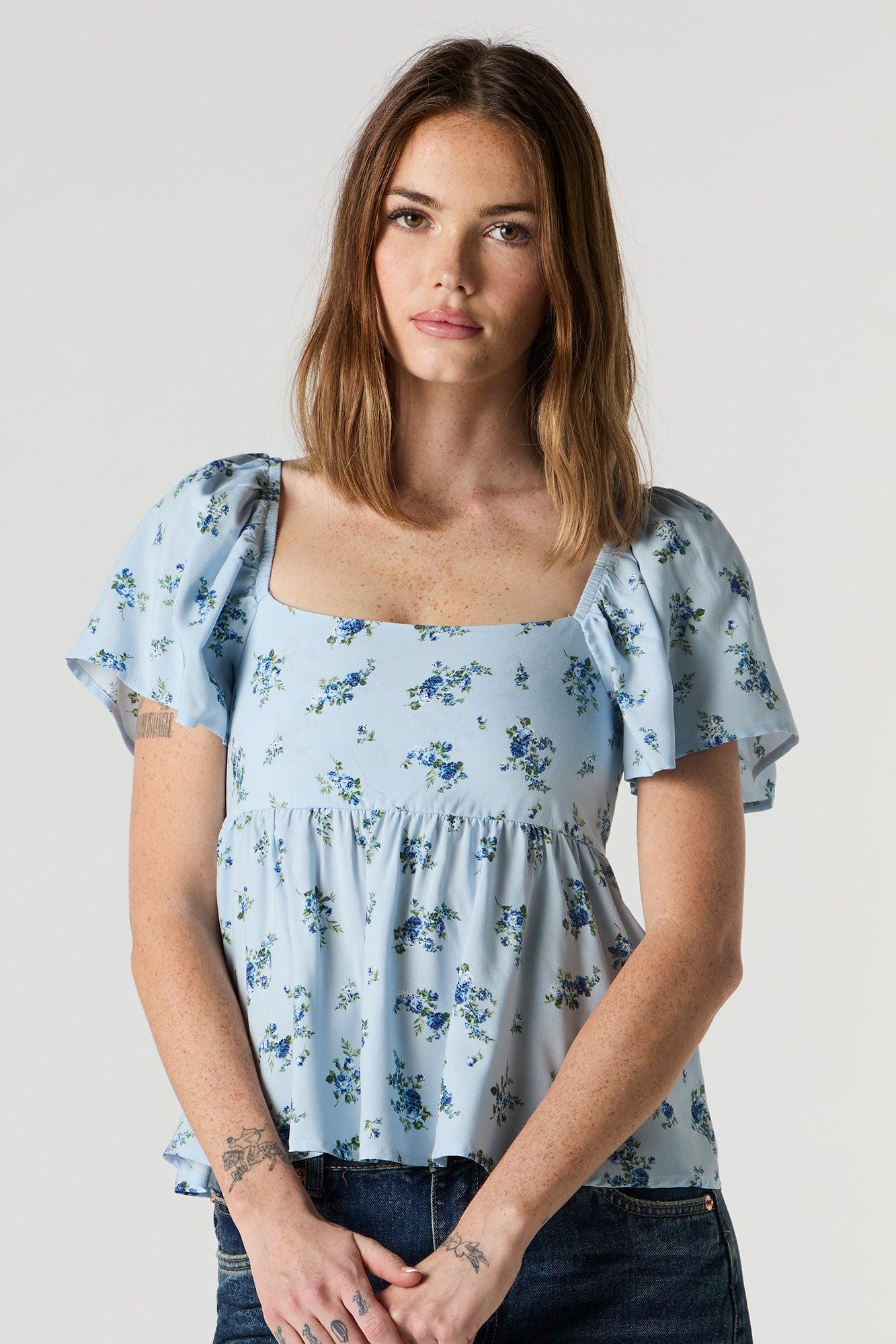 Floral Short Sleeve Milkmaid Top Female Product Image