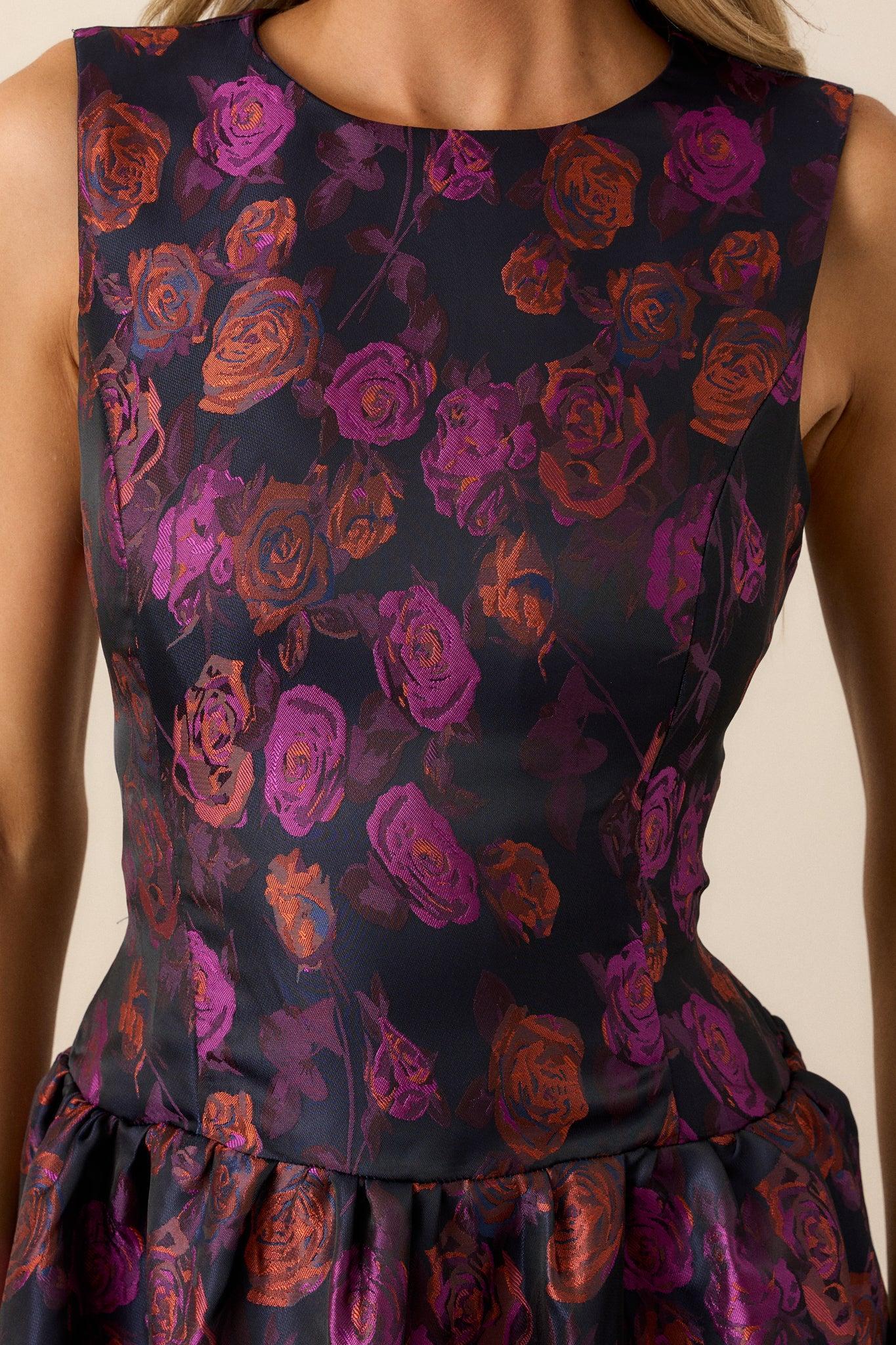 Windswept Garden Purple Floral Drop Waist Midi Dress Product Image