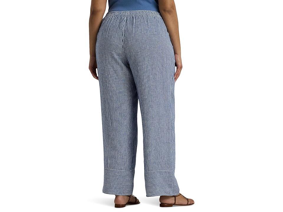 Lauren Ralph Lauren Plus-Size Pinstripe Linen Wide-Leg Pant White) Women's Casual Pants Product Image