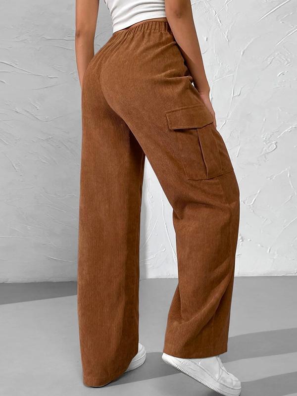 Corduroy Elastic Waist Cargo Wide Leg Pants Product Image