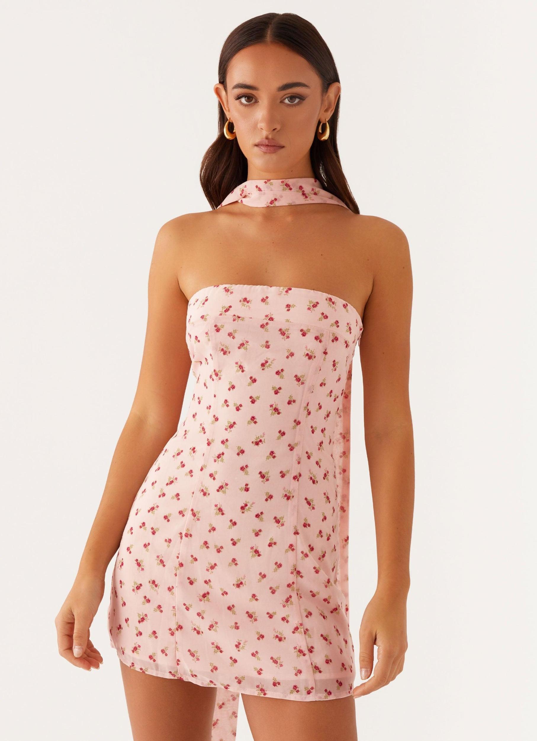 Kiesha Strapless Scarf Mini Dress - Pink Flower Product Image