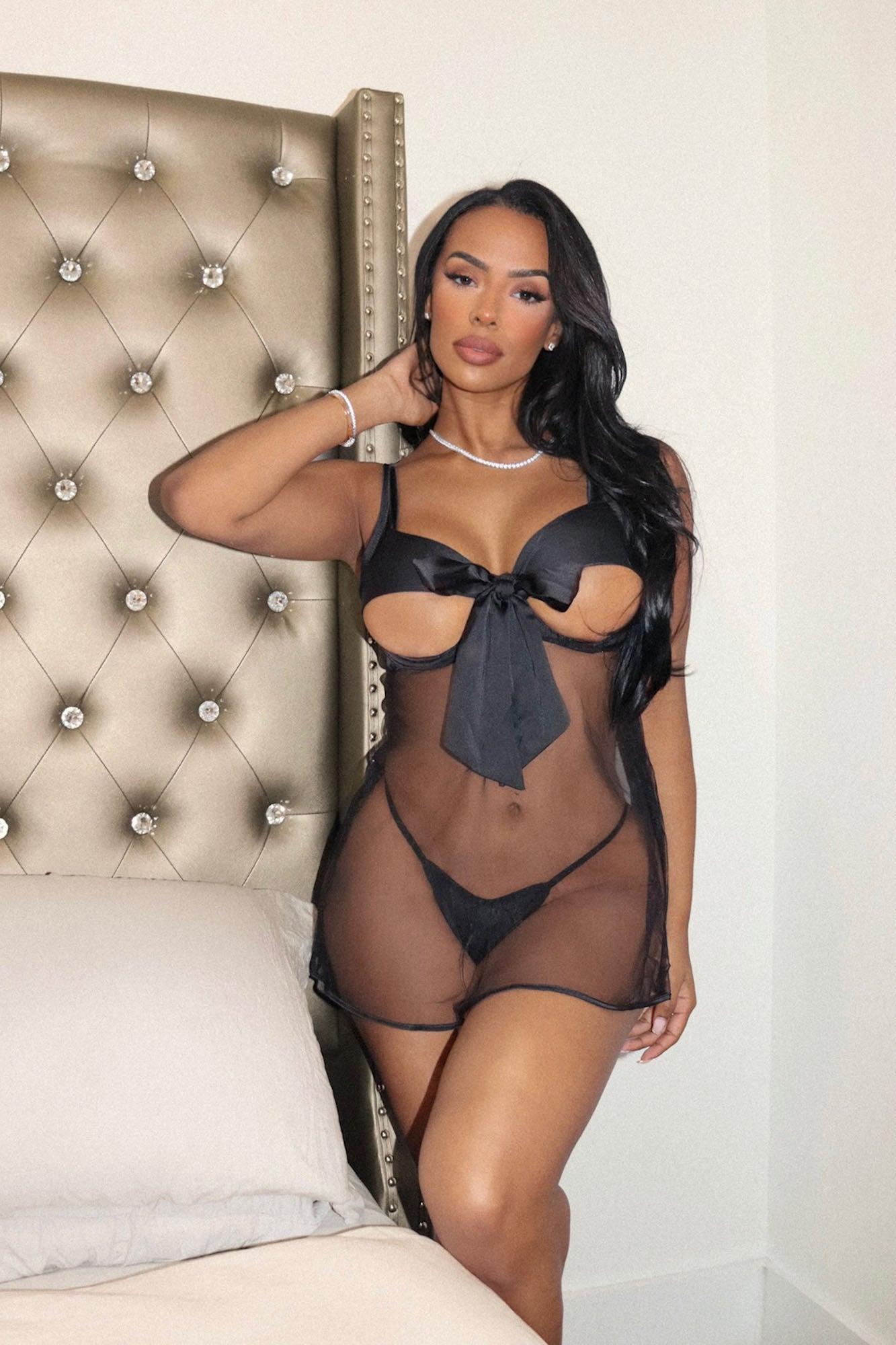 Abby Bow Tie Front Babydoll - Black Product Image