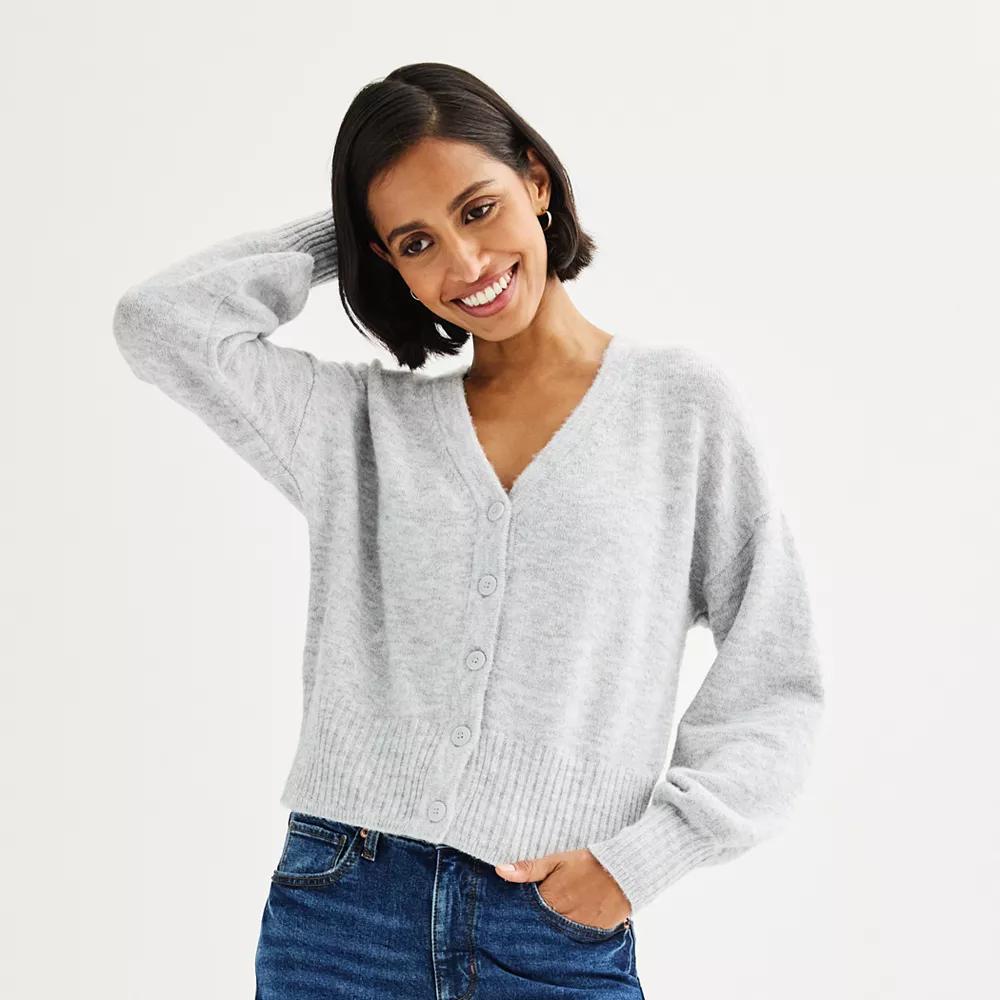 Petite Sonoma Goods For Life® Balloon Sleeve Button-Front Cardigan, Women's, Size: XL Petite, Gray Product Image