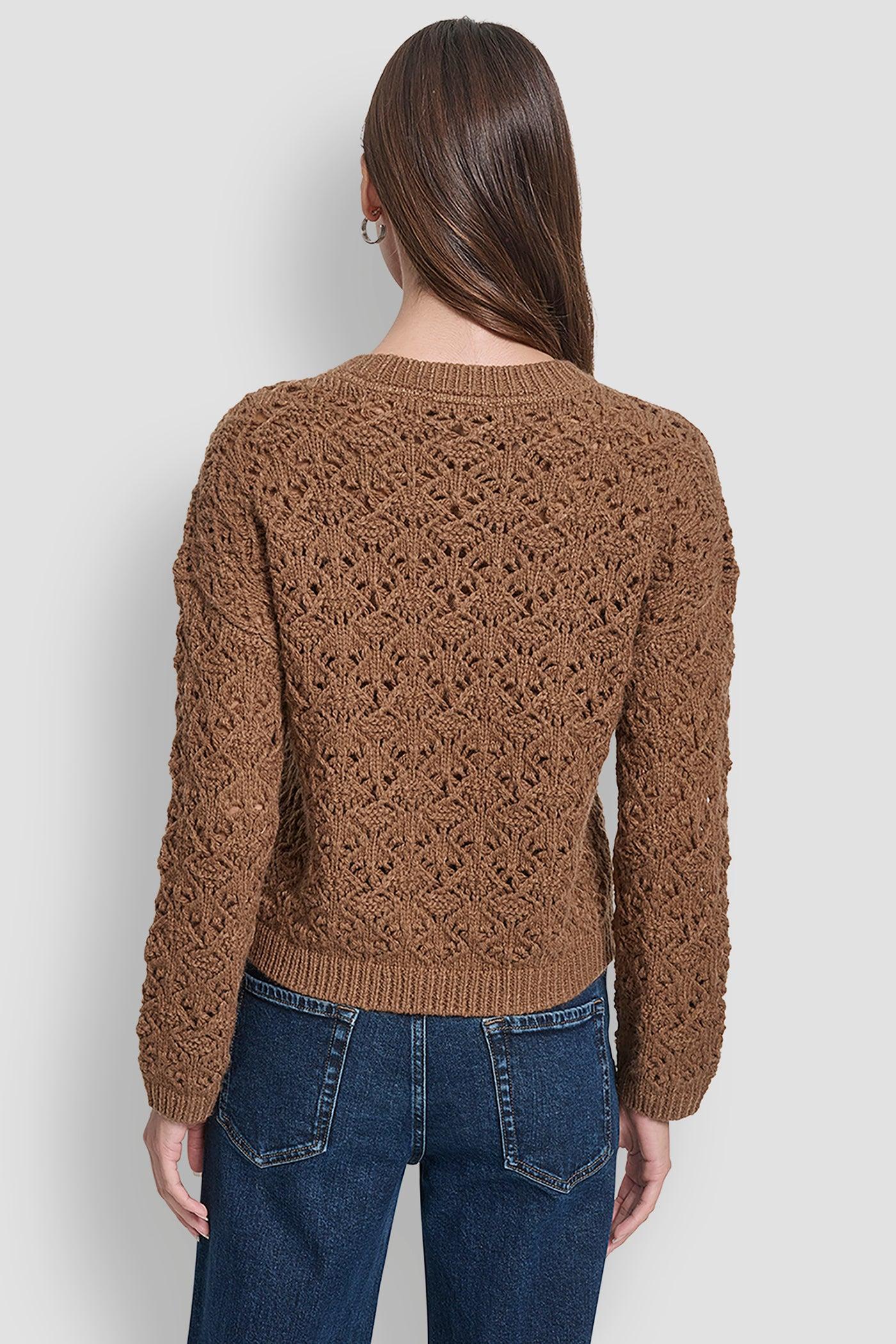 POINTELLE STITCH LONG SLEEVE CREW NECK SWEATER Product Image