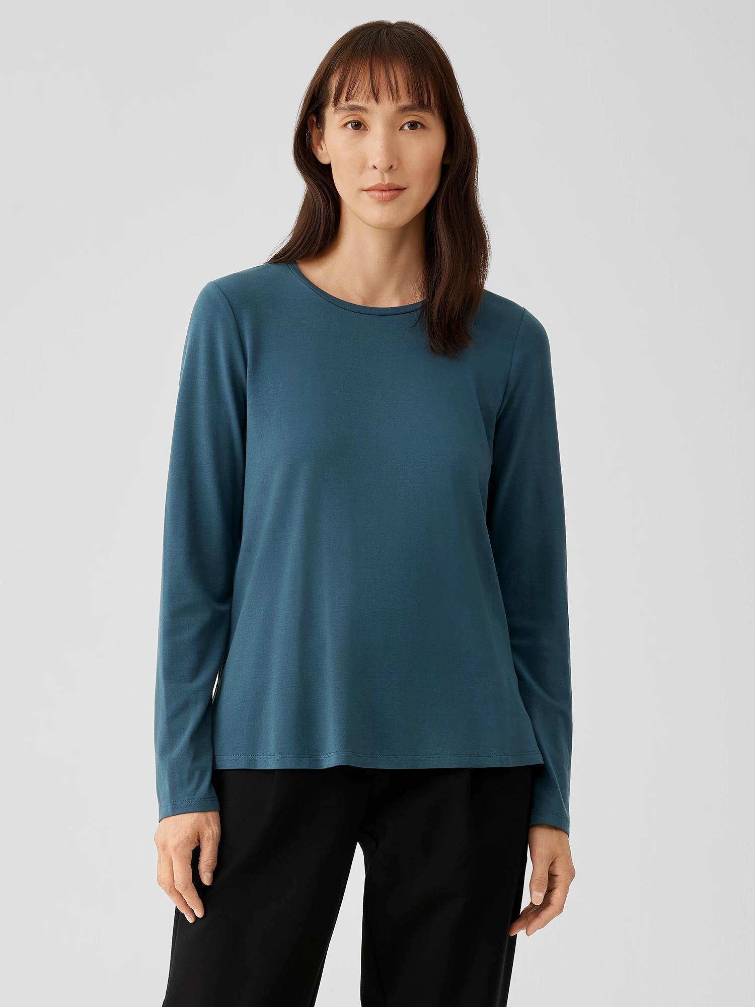 Stretch Jersey Knit Crew Neck Top Product Image