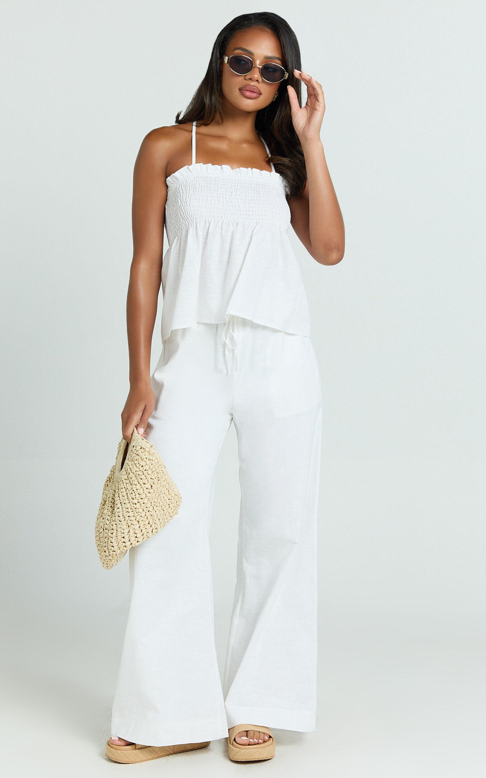 Alma Two Piece Set - Cotton Cami Pant Set in White Product Image