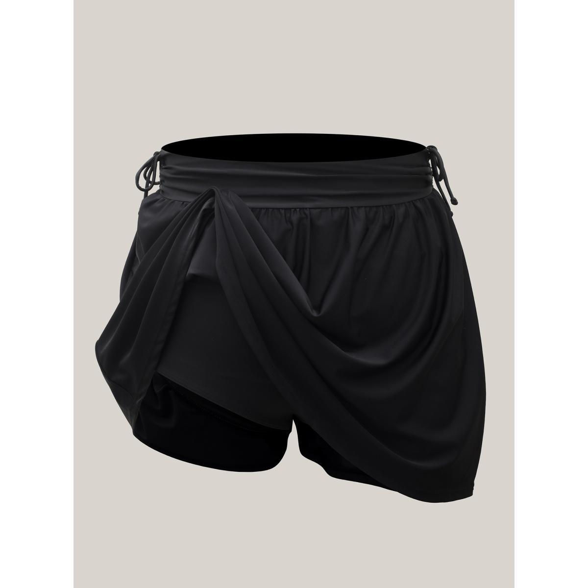 Plus Size Side Drawstring A-Line Mini Swim Skirt Women's Swimwear Black Beach Drawstring High stretch Bodycon Mid Rise Curve Swim Bottoms BloomChic 26/4X Product Image