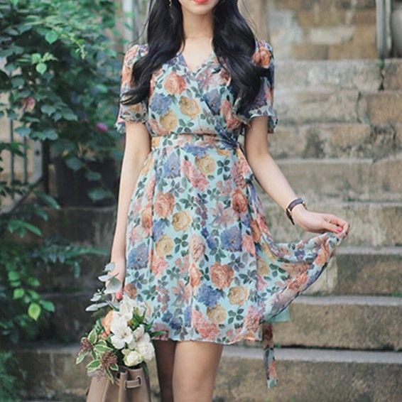 Short-Sleeve Floral Print A-Line Mini Dress Product Image