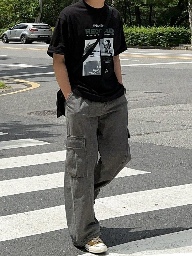 RT No. 11513 GRAY DRAWSTRING WIDE CARGO PANTS Product Image