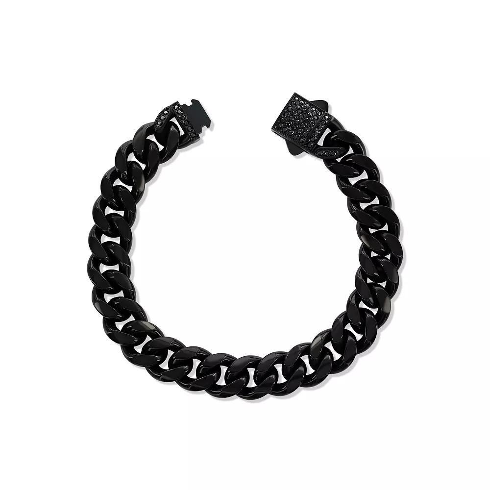 Men's Metallo Stainless Steel 12 mm Miami Cuban Cubic Zirconia Lock Bracelet, Size: 8.5", Black Product Image