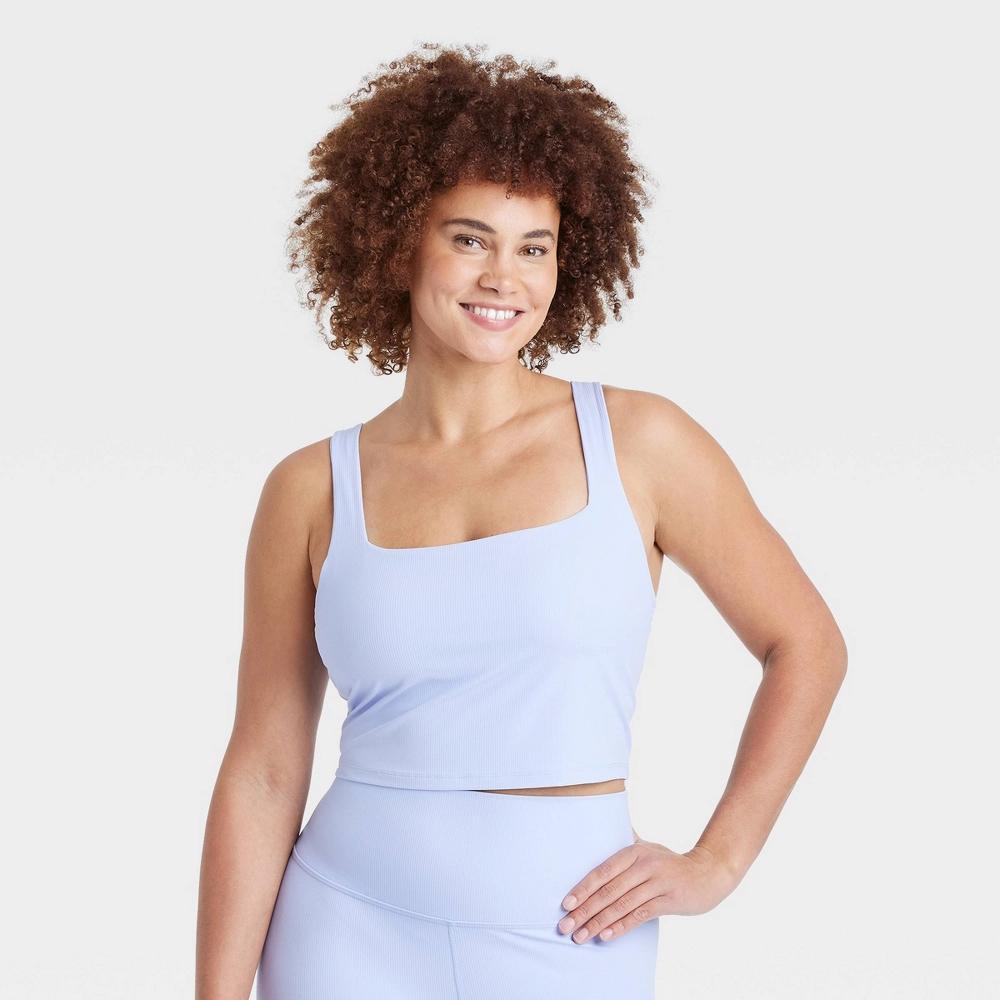 Women's Everyday Soft Light Support Rib Squareneck Cropped Sports Bra - All In Motion™ Periwinkle Blue XXL: Moisture Wicking, Removable Cups Product Image